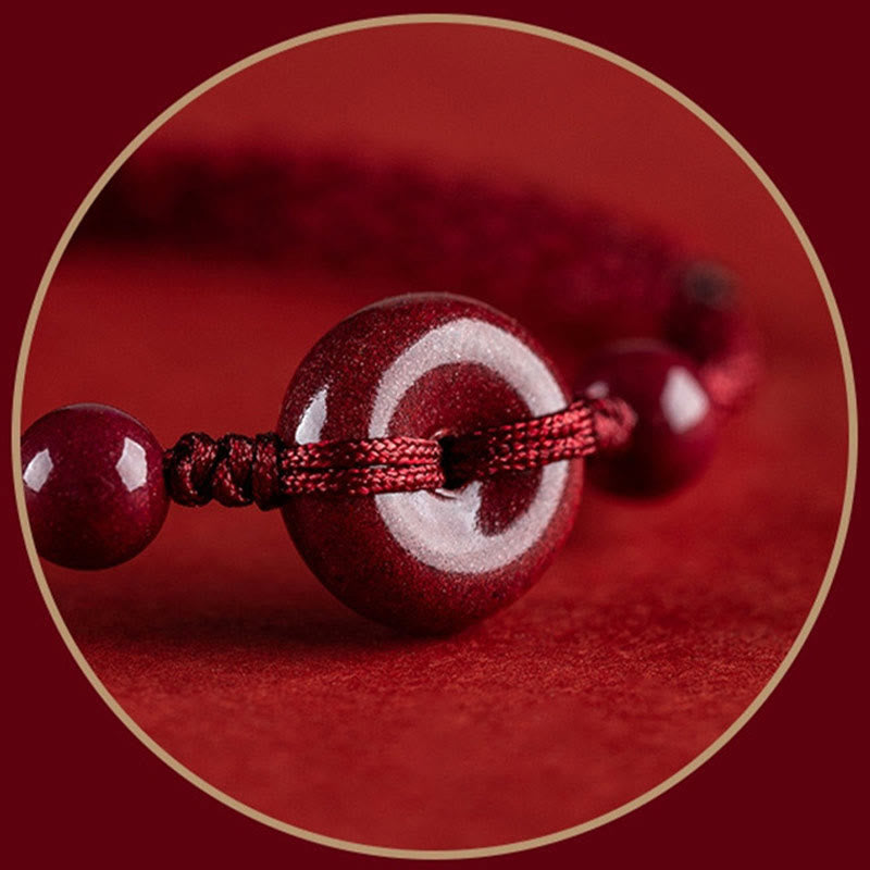 Buddha Stones Handmade Cinnabar Peace Buckle Safe and Healthy Charm Blessing String Bracelet Anklet Bracelet Anklet BS 5