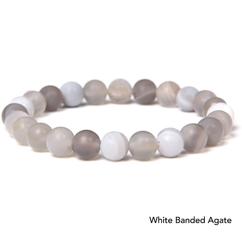 Natural Agate Stone Crystal Balance Beaded Bracelet Bracelet BS White Banded Agate