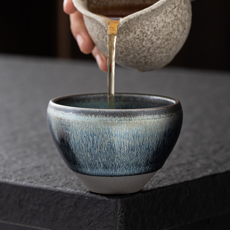 Buddha Stones Vintage Chinese Silver Blue Jianzhan Kiln Change Porcelain Teacup Kung Fu Tea Cup Jian Zhan Tea Cup BS 4