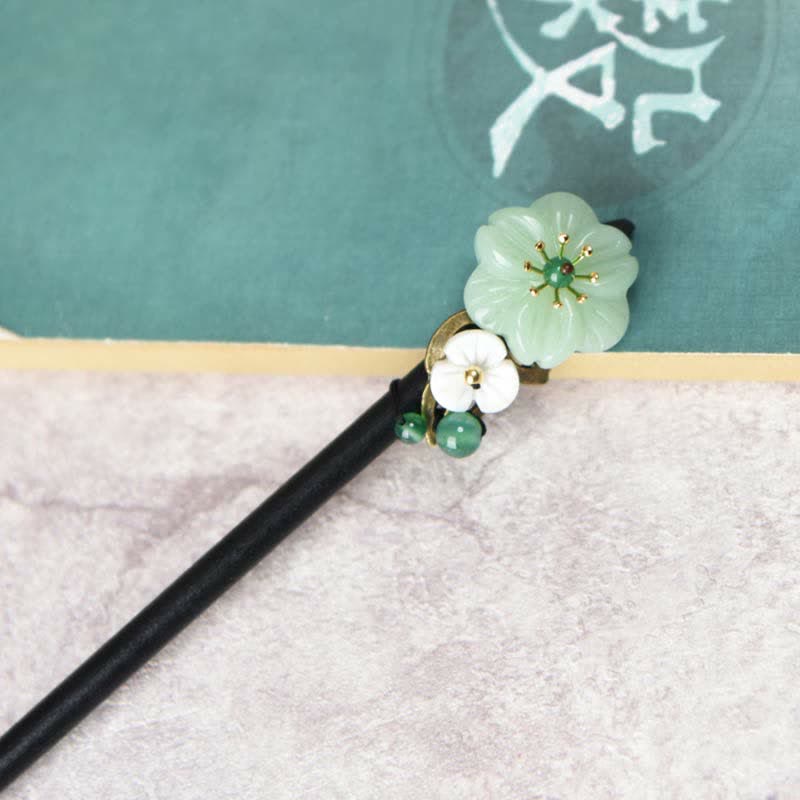 Buddha Stones Green Aventurine Flower Agate Positivity Hairpin Decoration Hairpin BS 3