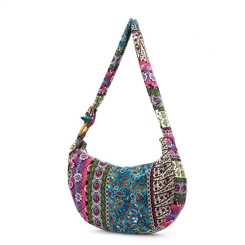 Buddha Stones Cotton Stripes Print Crossbody Bag Shoulder Bag Crossbody Bag&Shoulder Bag BS Blue Purple Stripes 44*10*25cm
