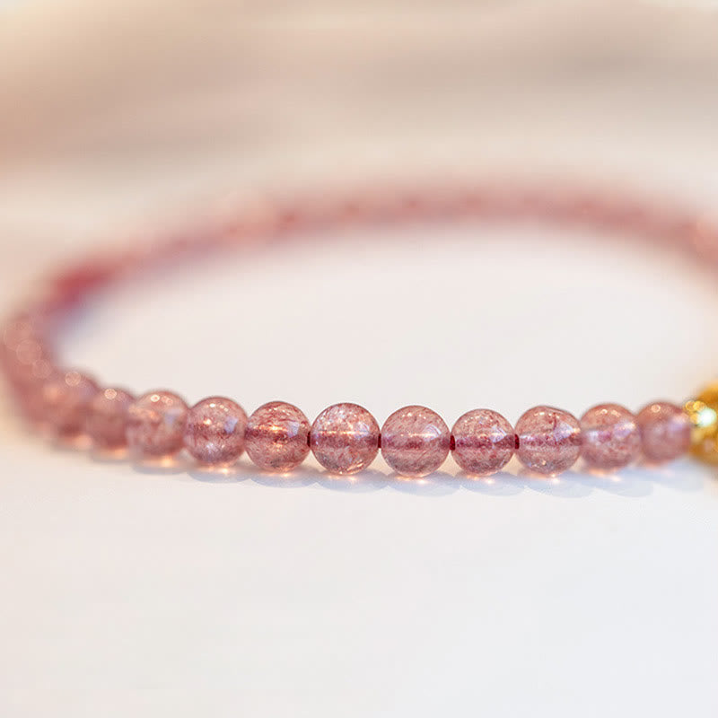 Buddha Stones Natural Strawberry Quartz Garnet Jade Lucky Fortune Fu Character Healing Charm Bracelet Bracelet BS 4