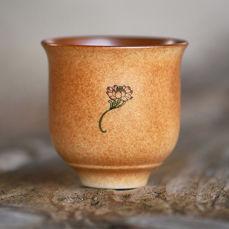 Buddha Stones Small Dunhuang Frescoes Lotus Ceramic Teacup Kung Fu Tea Cup 90ml Cup BS 2