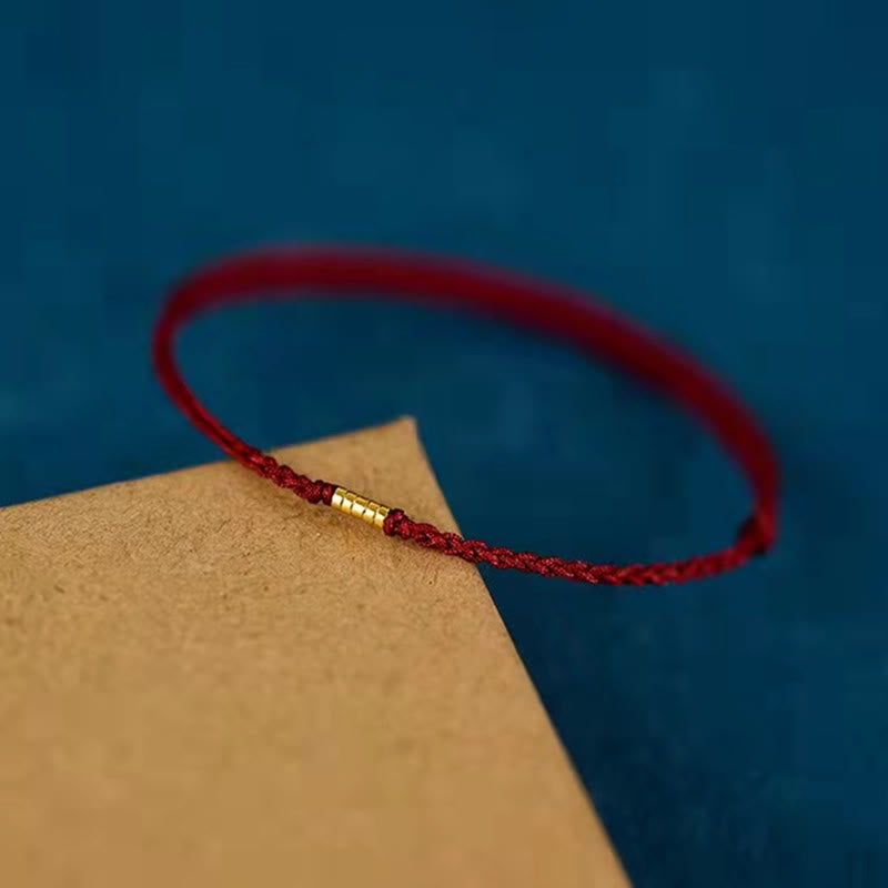 Buddha Stones 925 Sterling Silver Lucky Golden Bead Braided String Bracelet Anklet Bracelet BS 5
