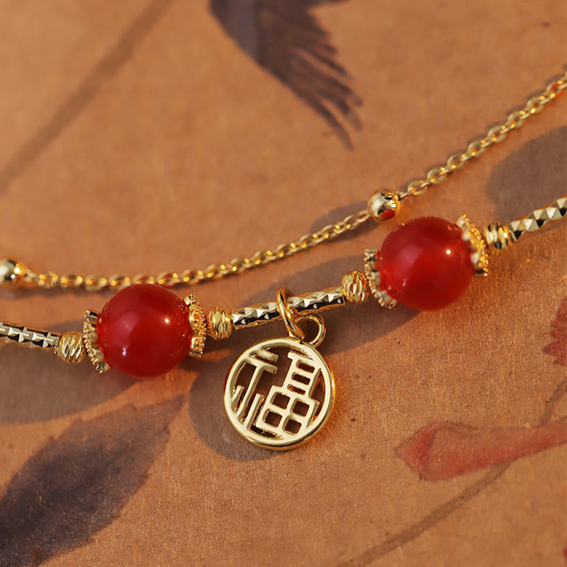 Buddha Stones Red Agate Fu Character Charm Self-acceptance Bracelet Bracelet BS 5