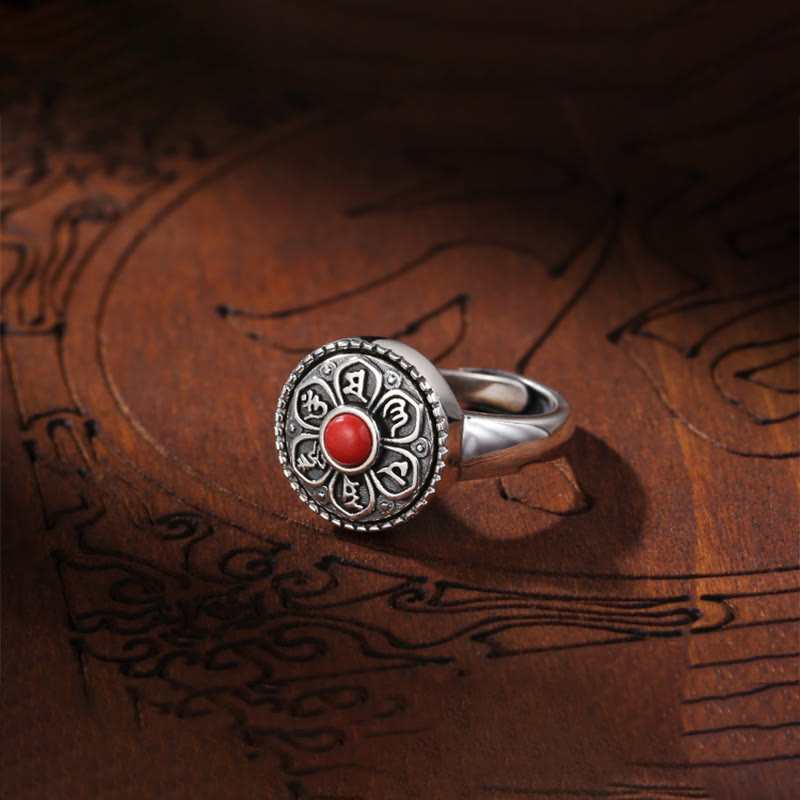 Buddha Stones Tibetan Om Mani Padme Hum Peace Rotatable Ring Ring BS 4