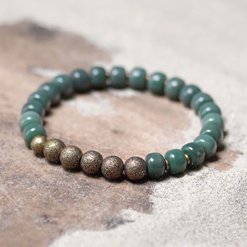 Buddha Stones Tibetan Cyan Bodhi Seed Copper Success Bracelet Bracelet BS 18cm
