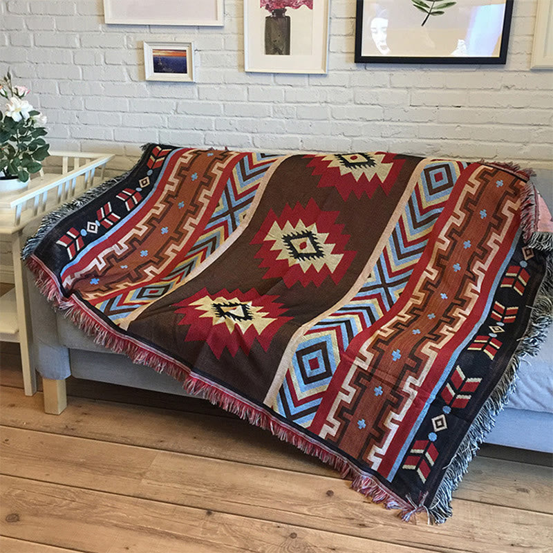Buddha Stones Tibetan Geometric Hand-Dyed Craftsman Blanket Blanket BS 160*300cm