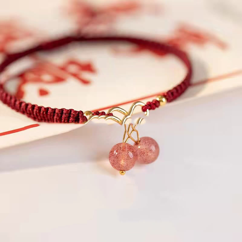 Buddha Stones Natural Strawberry Quartz Amethyst Green Phantom Bead Positive Bracelet Bracelet BS 16