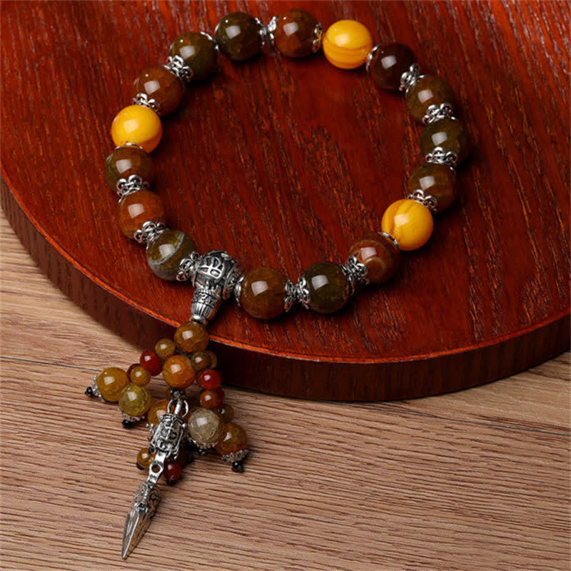 Buddha Stones Natural Tiger Eye Red Agate Dragon Vein Agate Stone Vajra Dorje Power Healing Bracelet Car Decoration Bracelet BS 6