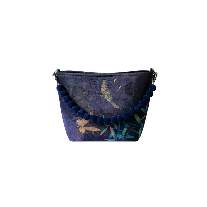 Buddha Stones Small Bamboo Leaves Butterfly Peony Flowers Magpie Metal Chain Crossbody Bag Shoulder Bag Handbag Handbags BS 13