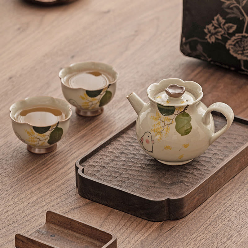 Buddha Stones Hand Painted Small Osmanthus Rabbit Ceramic Teacup Kung Fu Tea Cup 40ml Cup BS 12