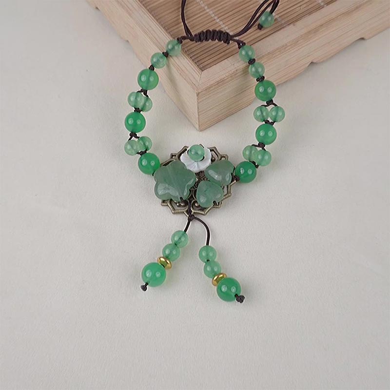 Buddha Stones Natural Green Jade Luck Dangling Flower Bracelet Bracelet BS 17