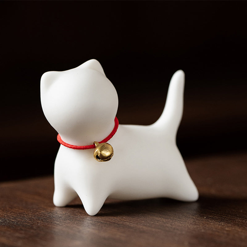 Buddha Stones Mini Small Cute Cat Tea Pet Ceramic Home Desk Figurine Decoration Decorations BS Standing Cat 5*2.5*4.5cm White