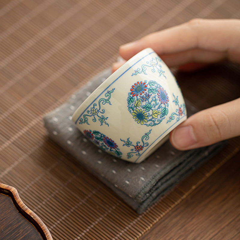 Buddha Stones Koi Fish Arowana Peony Sunflower Ceramic Teacup Kung Fu Tea Cup 60ml Cup BS 10
