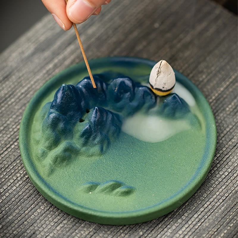Buddha Stones Creative Mountain River Ceramic Healing Backflow Incense Burner Incense Burner BS 17