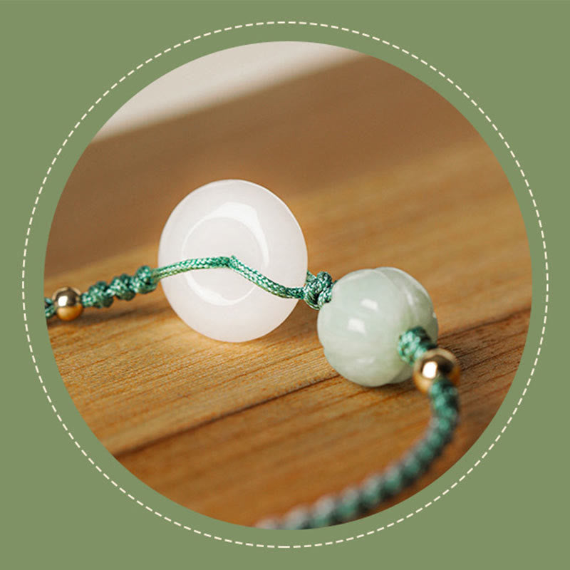 Buddha Stones White Jade Peace Buckle Pumpkin Bead Luck Blessing Braided Bracelet Bracelet BS 8