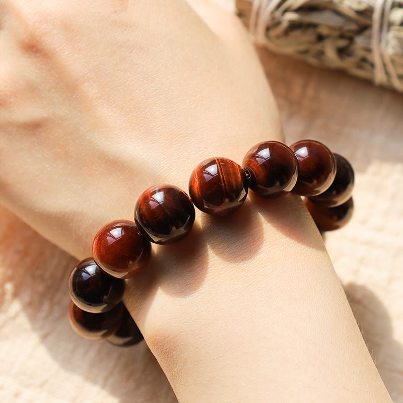 Bracelet de perles de lithothérapie en œil de tigre naturel Foviel