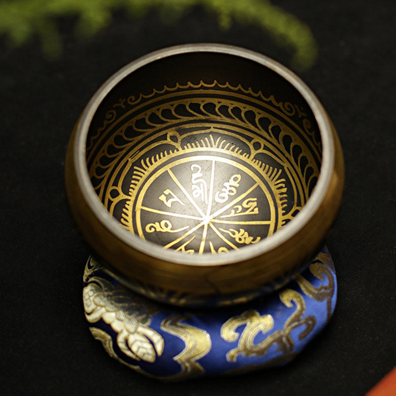 Buddha Stones Tibetan Meditation Sound Bowl Handcrafted for Healing and Mindfulness Support Protection Singing Bowl Set Singing Bowl BS 2