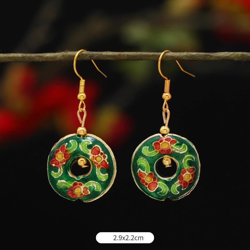Buddha Stones Lotus Butterfly Flower Alloy Copper Enlightenment Drop Earrings Earrings BS Green Flower Circle 2.9*2.2cm