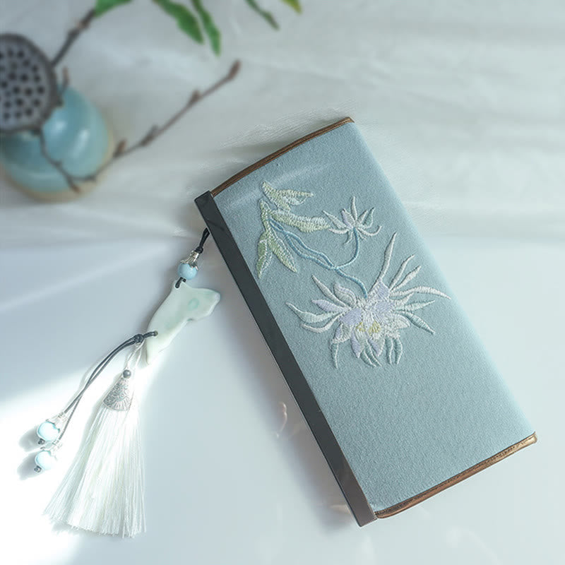 Buddha Stones Flower Plum Peach Blossom Bamboo Double-sided Embroidery Large Capacity Cash Holder Wallet Shopping Purse - image 5