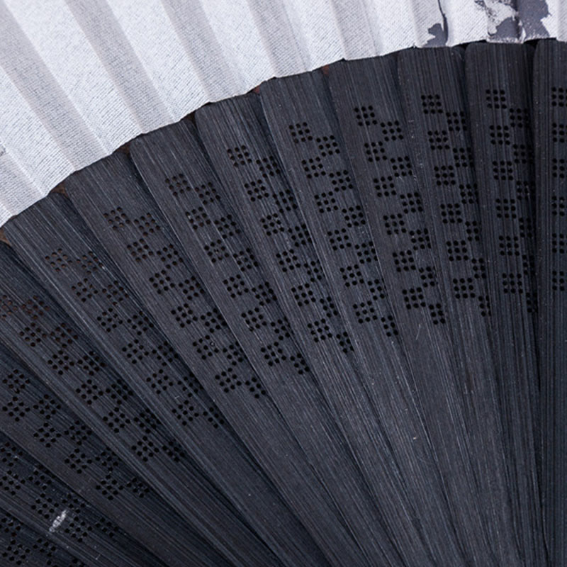 Buddha Stones Mountains Plum Blossom Lotus Magpie Bamboo Leaves Handheld Silk Bamboo Folding Fan 22.5cm 7