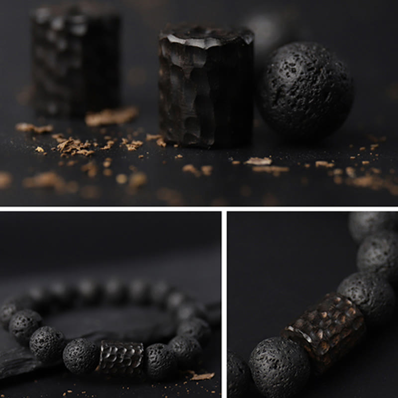 Bracelet de guérison Foviel en roche volcanique, bois d'ébène et œil de tigre