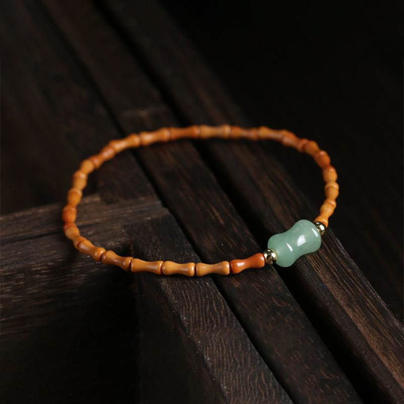 Buddha Stones Natural Olive Pit Green Aventurine Bamboo Pattern Luck Bracelet Bracelet BS 7