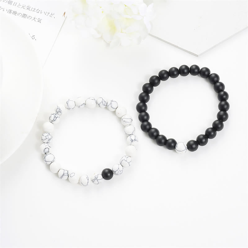 Buddha Stones 2pcs Natural Frosted Stone White Turquoise Bead Couple Bracelet Bracelet BS 3