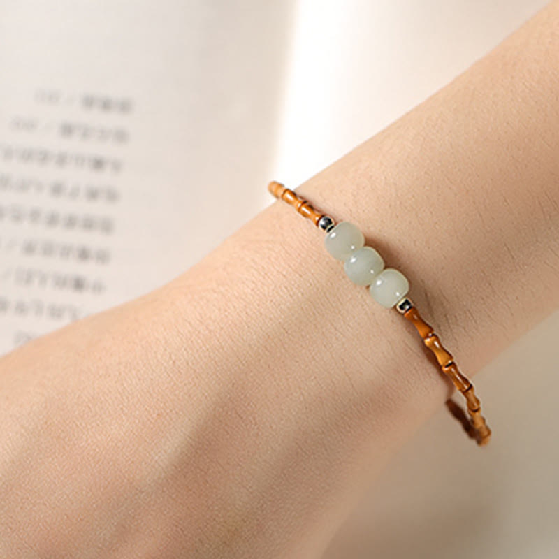 Buddha Stones Natural Olive Pit Bamboo Pattern Hetian Jade Beads Luck Bracelet 5