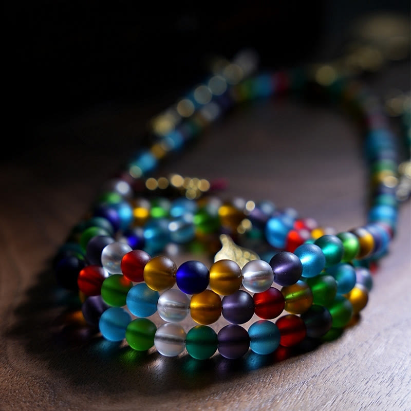 Buddha Stones Tibetan 108 Mala Beads Multicolored Liuli Glass Bead Chinese Zodiac Nine Palaces Eight Diagrams Charm Bracelet Mala Bracelet BS 1