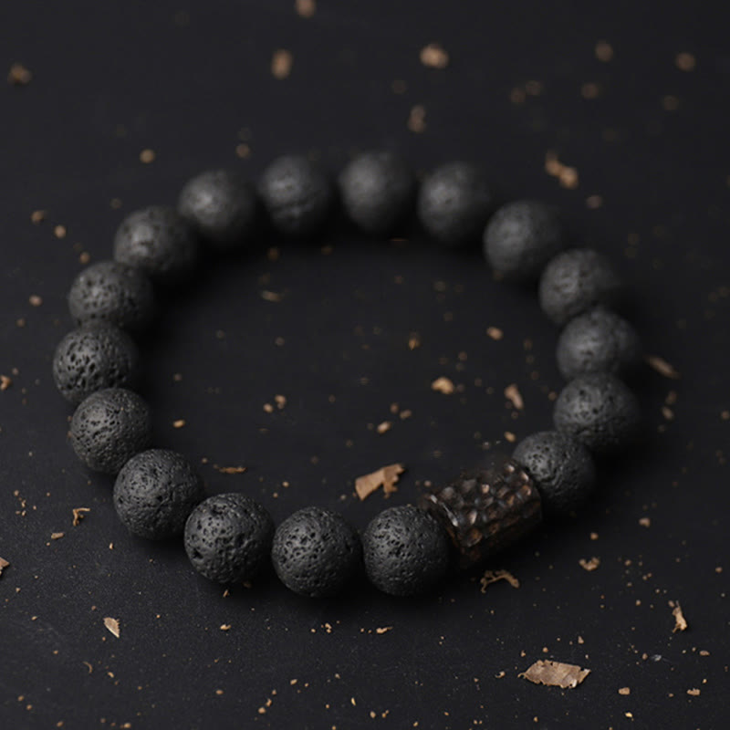 Foviel Lava Rock Ebony Wood Tiger Eye Healing Bracelet