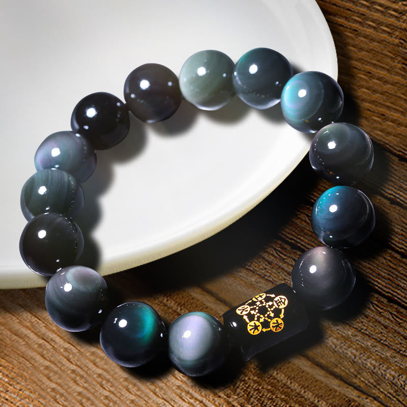 Bracelet de transformation positive en obsidienne arc-en-ciel naturelle Foviel