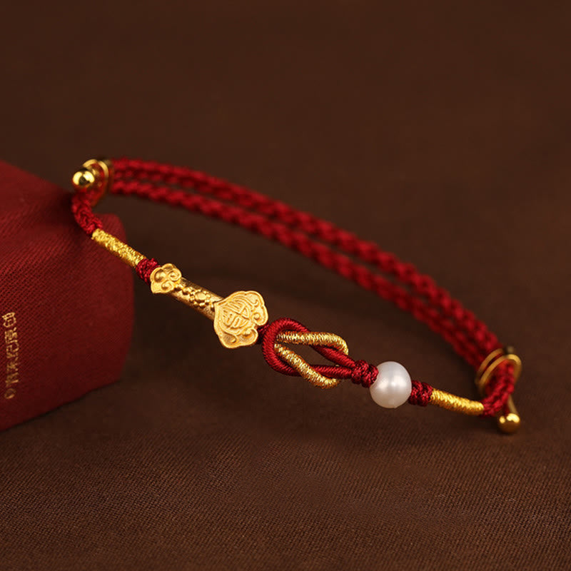 Foviel 24K Gold wünschen Ruyi Griff Fu Charakter Kaninchen Perle Glück Geflochten Armband