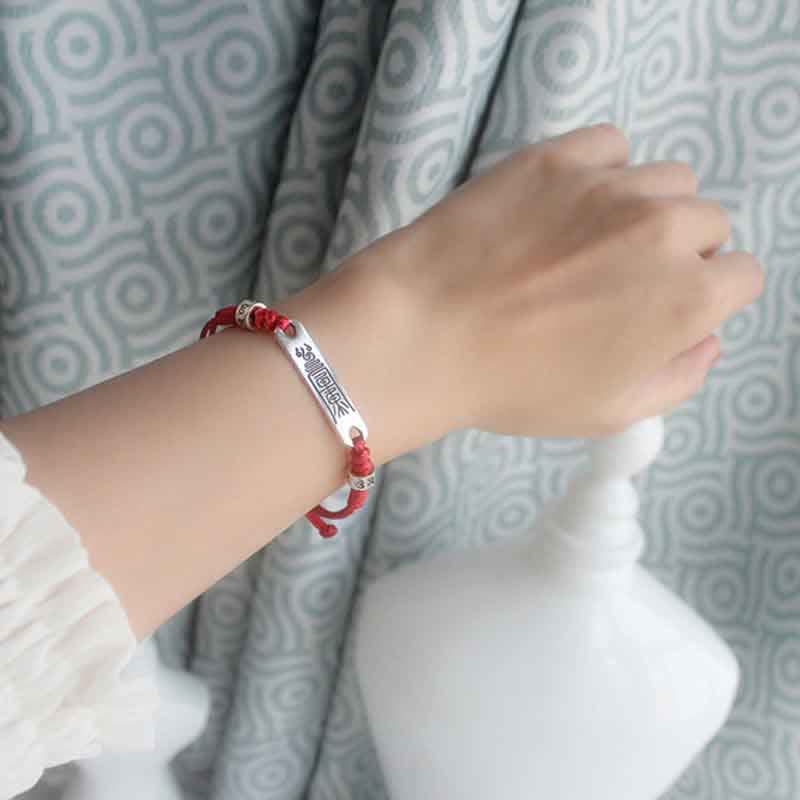 Foviel 925 Sterling Silber rote Schnur Glück Stärke Braid Armband