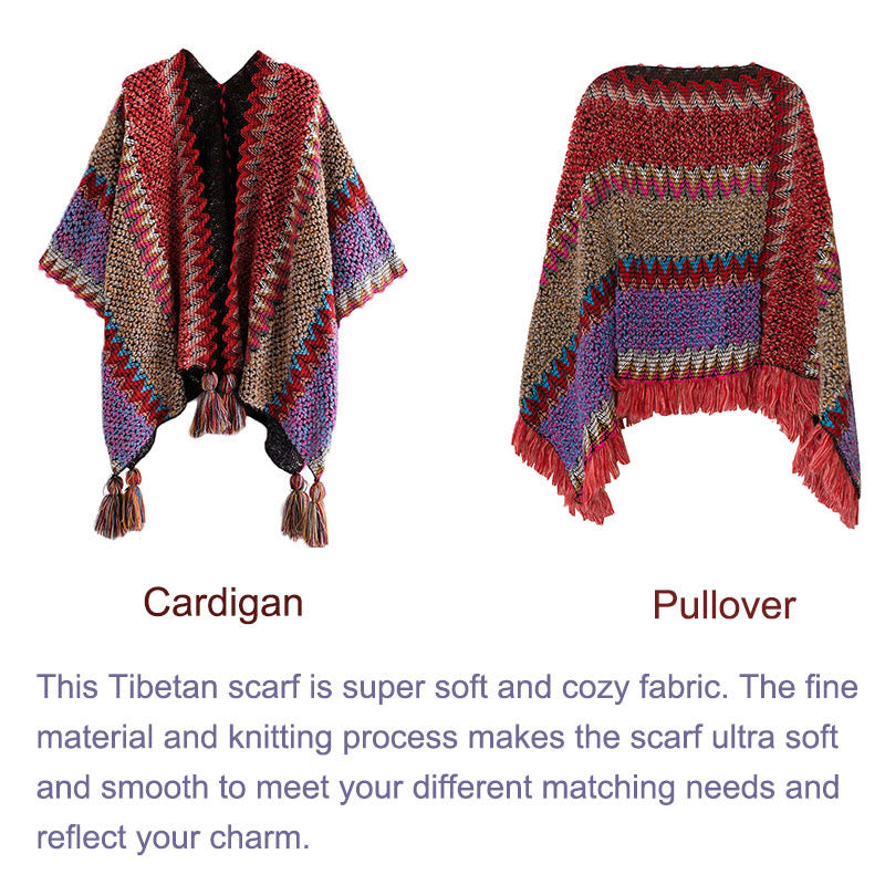 Buddha Stones Tibetan Shawl Knitting Warm Cloak Tibetan Tassel Scarf Tibetan Shawl BS 20