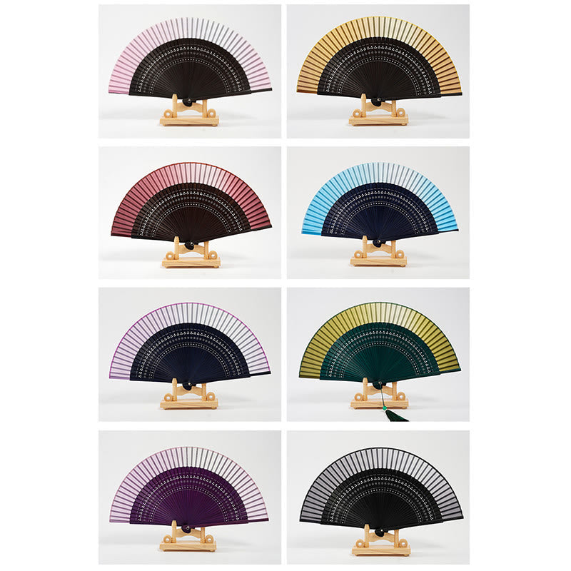 Buddha Stones Gradient Color Hollow Engraved Handheld Bamboo Folding Fan Folding Fan BS 16