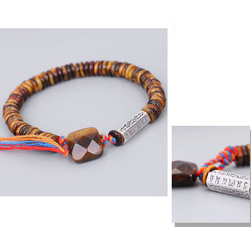 Bracelet de protection Foviel en œil de tigre tibétain avec mantra Om Mani Padmé Hum