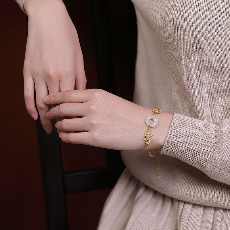 Buddha Stones White Jade Koi Fish Prosperity Bracelet Bracelet BS 3