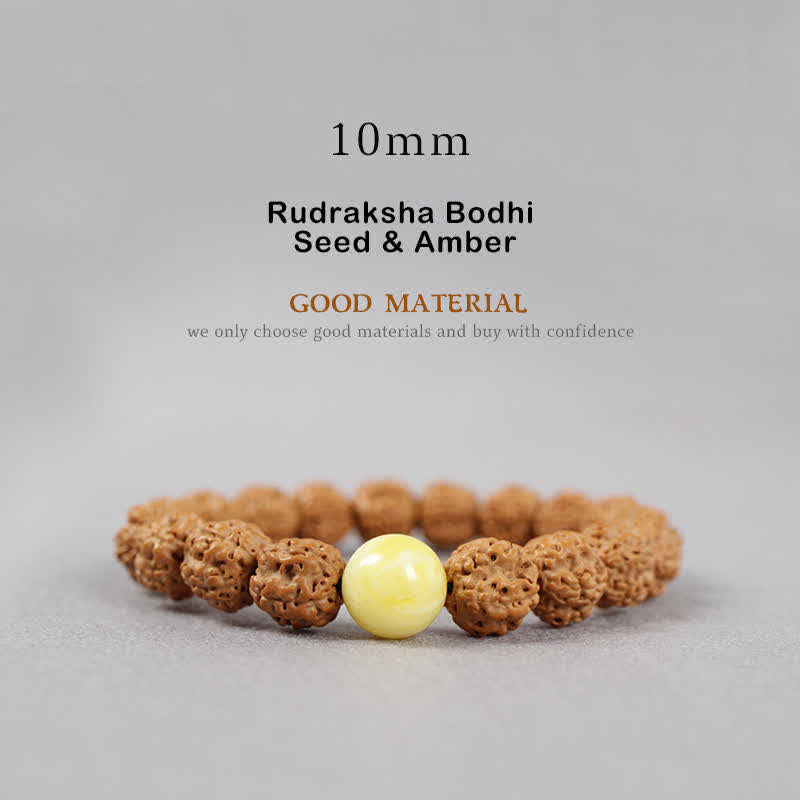 Buddhastoneshop Tibet Rudraksha Bodhi Seed Dzi Bead Amber Turquoise Wealth Bracelet