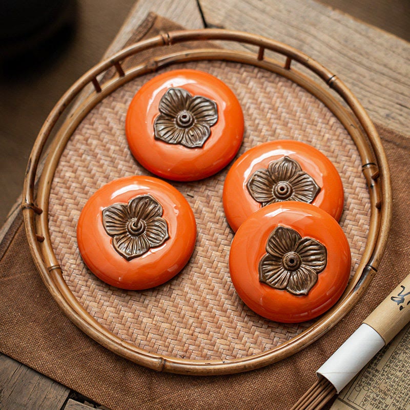 Buddha Stones Persimmon Ceramic Meditation Healing Incense Burner Incense Holders Incense Burner BS 4