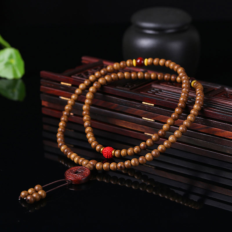Buddha Stones 108 Mala Beads Peach Wood Bodhi Seed Lotus Prayer Meditation Bracelet Mala Bracelet BS 5