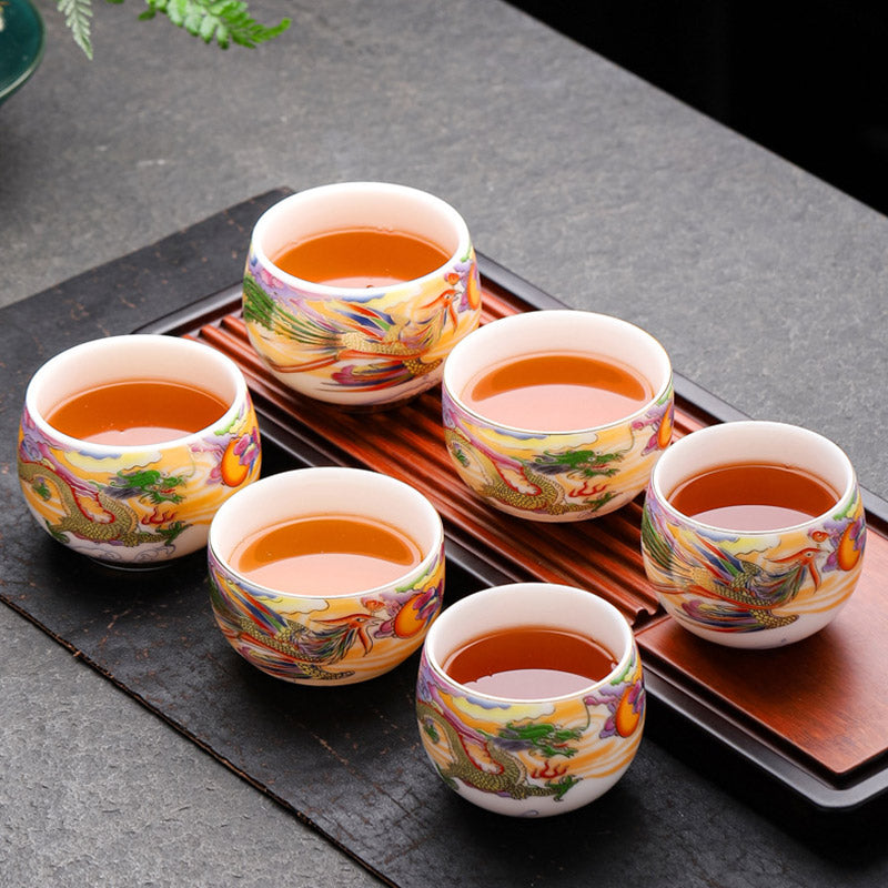 Buddha Stones Dragon Phoenix Auspicious Clouds Sun Ocean Waves Ceramic Teacup Kung Fu Tea Cup Cup BS 1