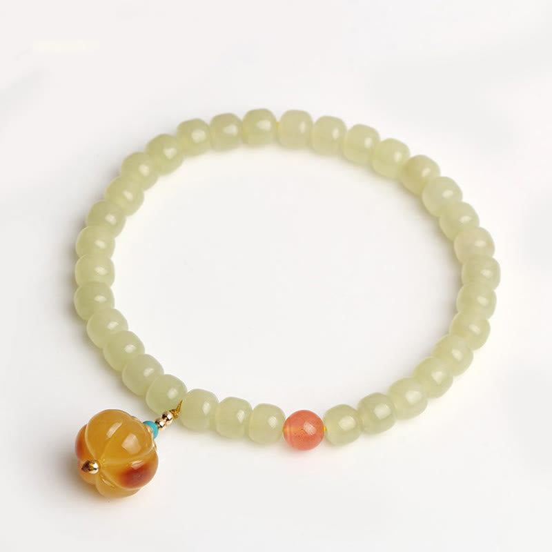 Natural Hetian Jade Pumpkin Amber Red Agate Crystal Prosperity Bracelet Bracelet BS 16