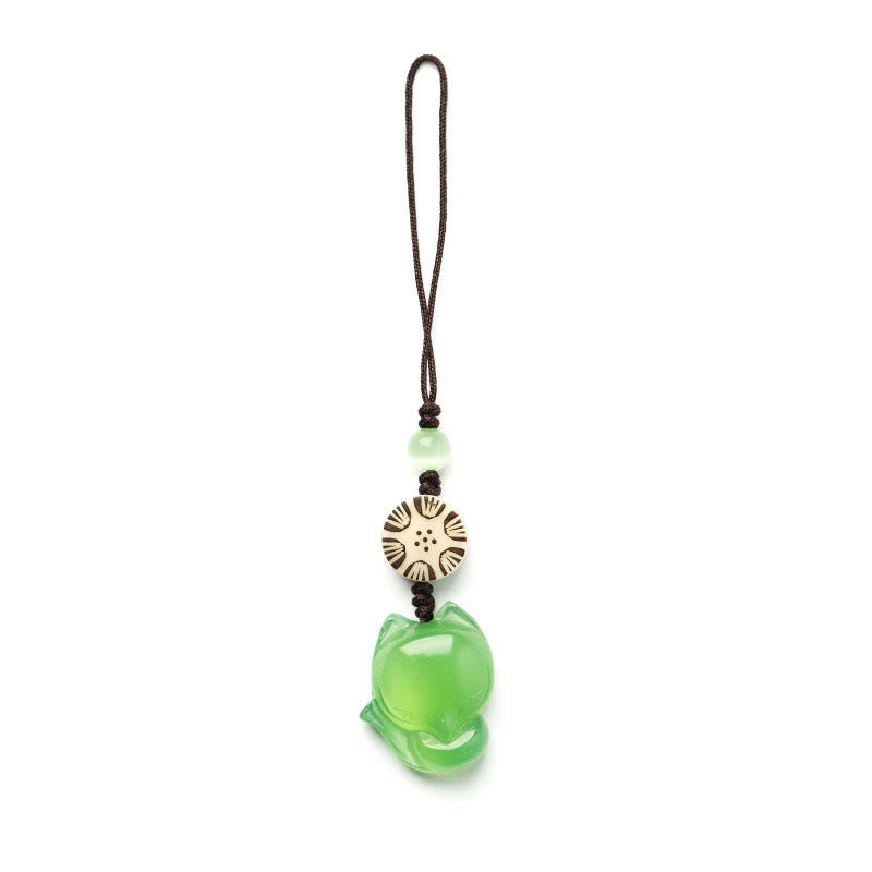 Buddha Stones Natural Chalcedony Fox Harmony Phone Hanging Decoration Phone Hanging Decoration BS 15