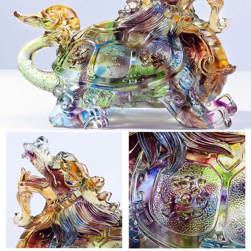 Buddha Stones Feng Shui Dragon Turtle Handmade Liuli Crystal Art Piece Home Office Decoration Decorations BS 9