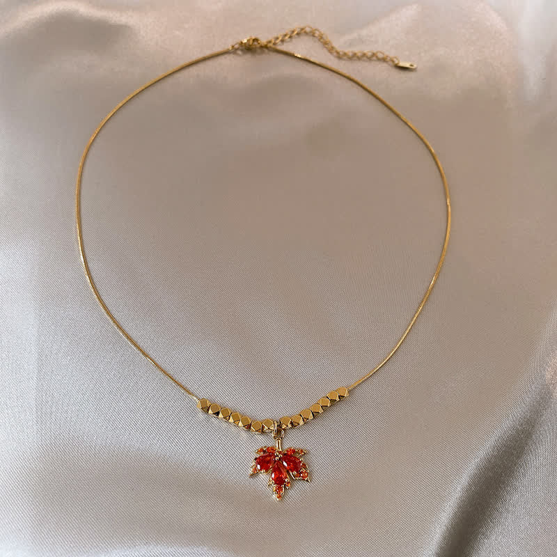 Buddha Stones Maple Leaf Zircon Luck Necklace Pendant Ring Earrings Necklaces & Pendants BS Necklace