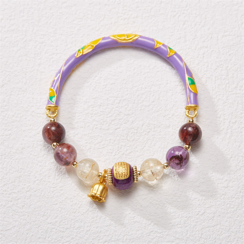 Buddha Stones Purple Phantom Purple Jade Scripture Citrine Love Wisdom Bracelet Bangle Bracelet Bangle BS 14-16cm
