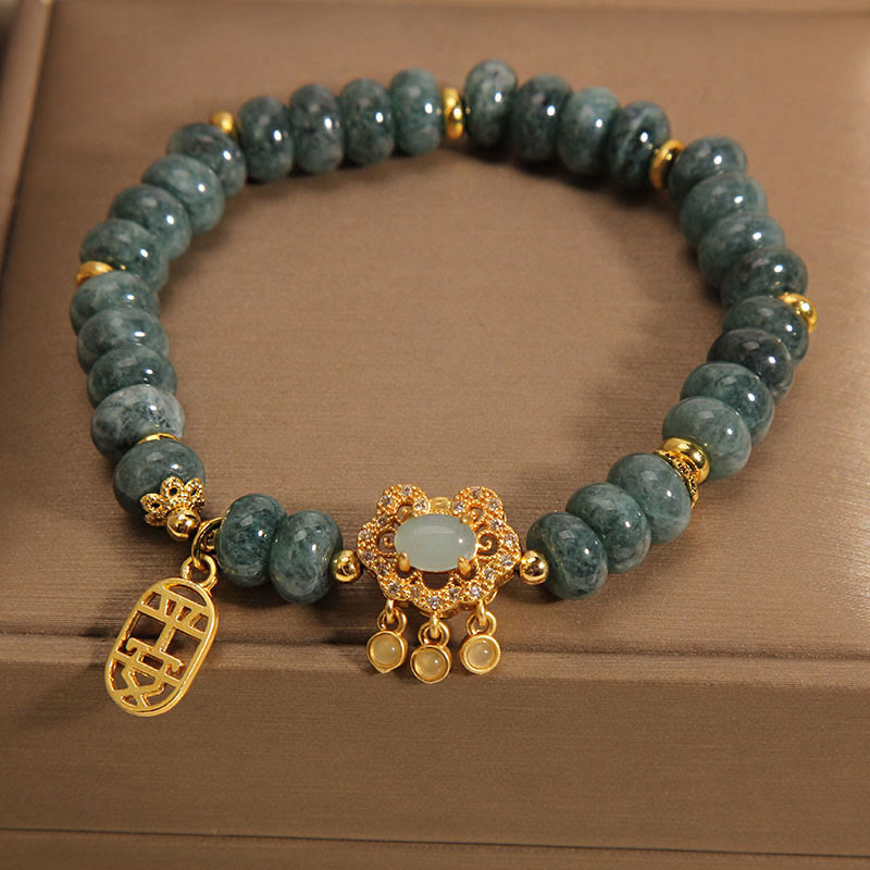 Buddha Stones Natural Jade Chinese Lock Charm Peace Luck Abundance Bracelet Bracelet BS 2