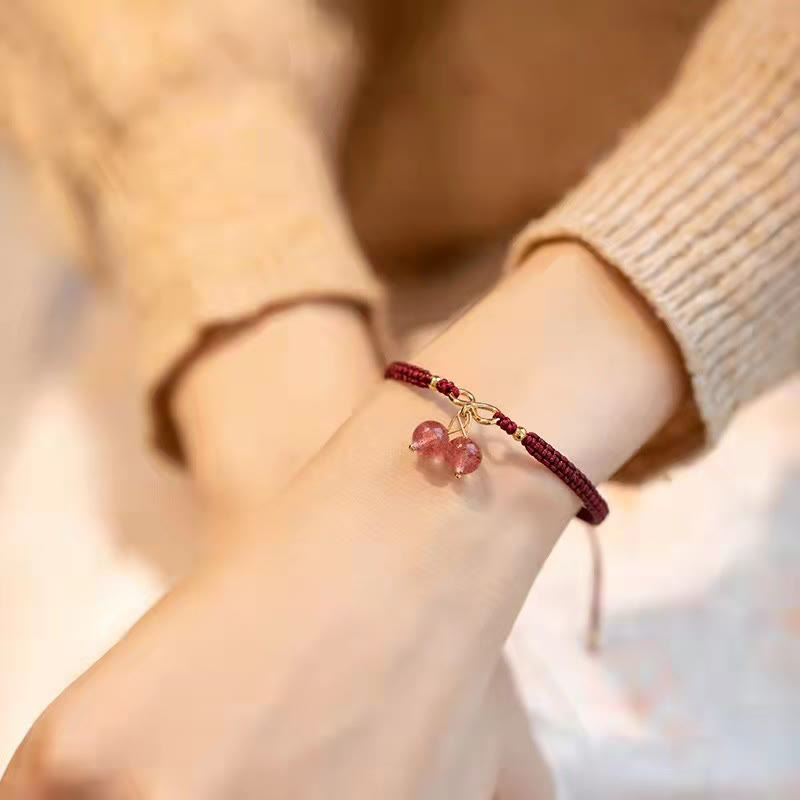 Buddha Stones Natural Strawberry Quartz Amethyst Green Phantom Bead Positive Bracelet Bracelet BS 14